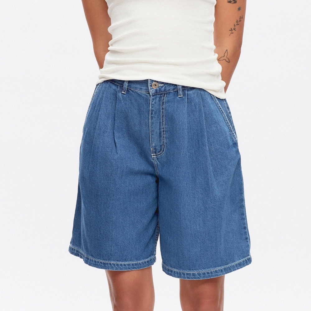 KOTN Riviera Pleated Denim Shorts